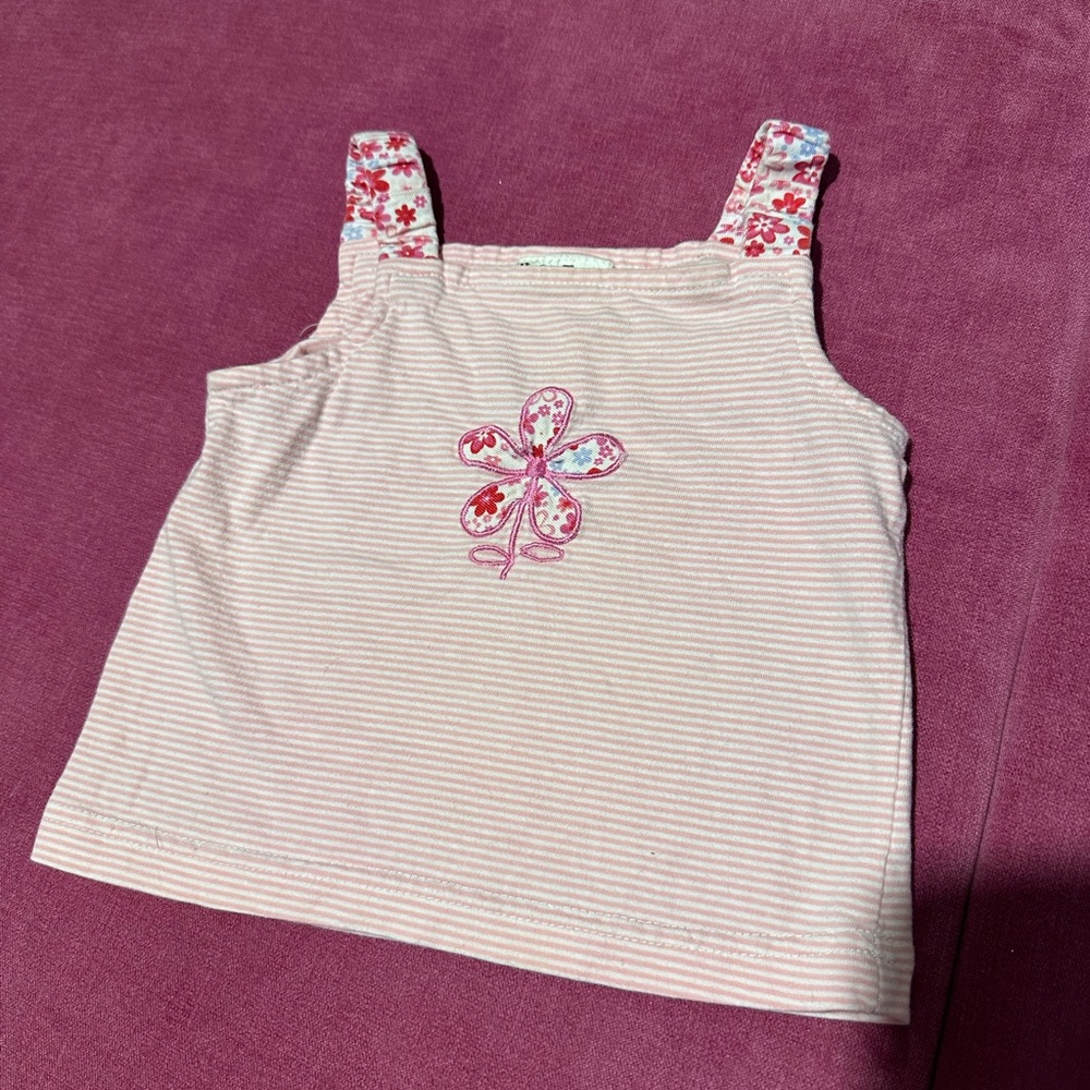 Vintage Baby Togs Striped Pink Top with Floral Straps